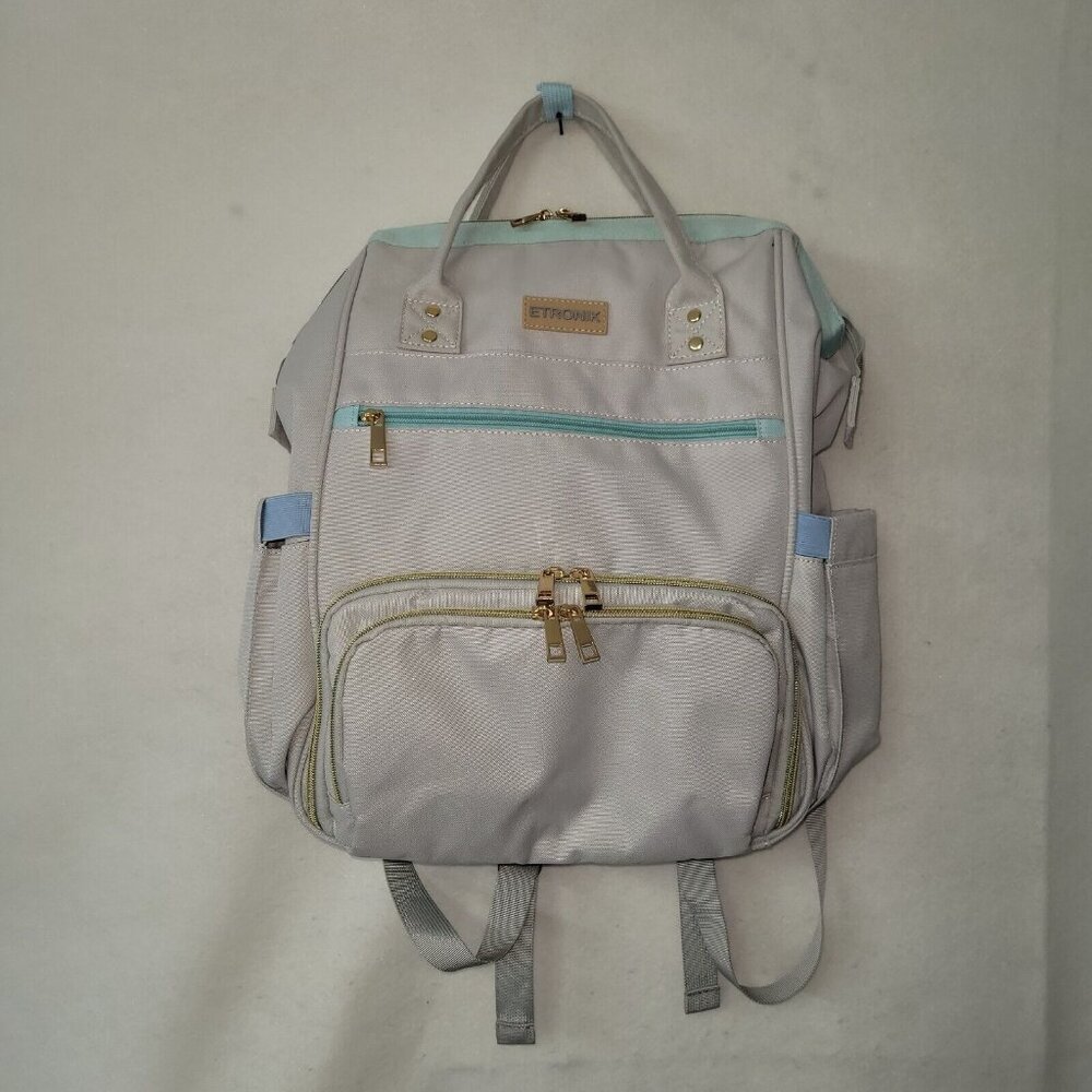 Etronik‎ Backpack Laptop Bag Grey School College Work USB Port Charger